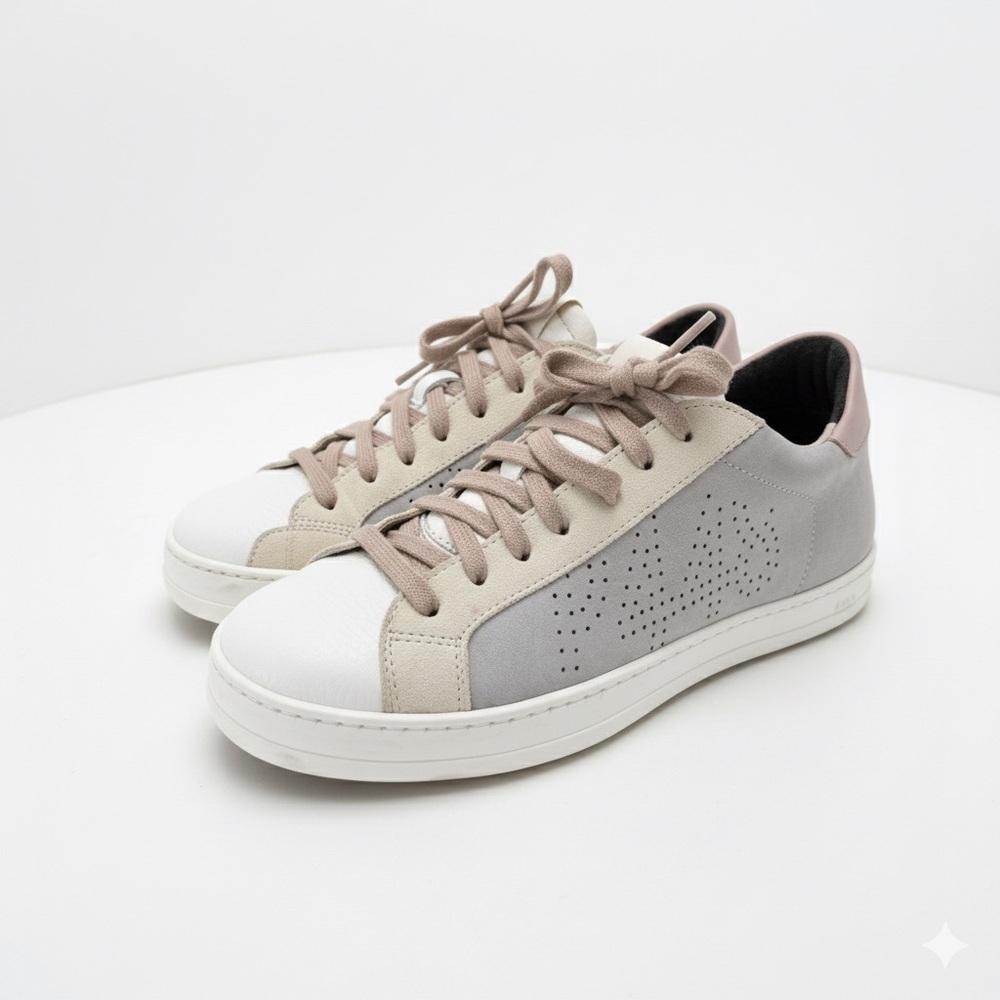 P448 John Metallic Silver Pink Suede Low Top Sneakers EU 35
